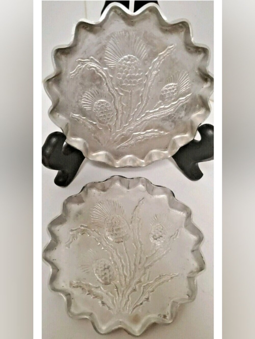 Vintage Thistle Design Hammered Aluminum Handforged Coasters Set of 2